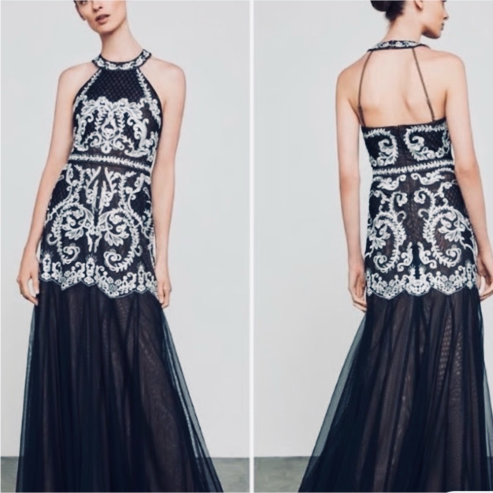 BCBGMaxAzria Black Maxi Dress with White Embroidered Bodice